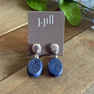 J. Jill Lapis Lazuli Drop Earrings Blue Stone Silver Tone Dangle Minimalist